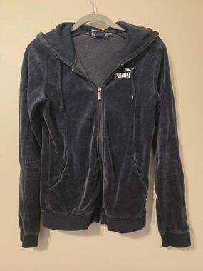 Puma Black Velour Zip Hoodie S/P Y2K Track Jacket